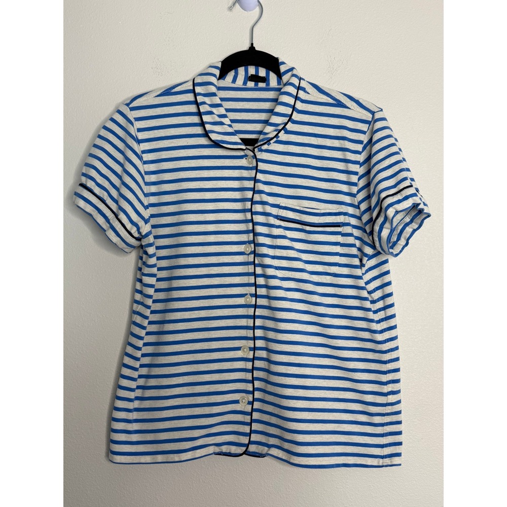 J.Crew Women's Blue Gray Striped Short Sleeve Pajama Set Size M Cotton Blend